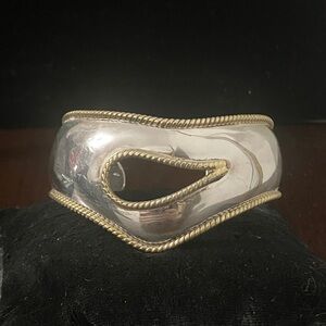 Vintage Mexico Sterling Silver 925 Wide Cuff Bracelet with Rope Border